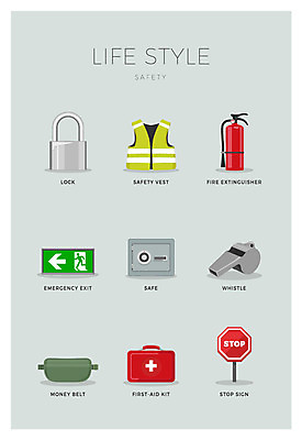 아이콘 가방 자물쇠 안전 사람없음 세트 표지판 정지 구급상자 호루라기 금고 구명조끼 소화기 비상구 2D아이콘 AI파일 잡화 모션 알림판 의료용품 안전장비 소방 구조용품 파일형식 벡터