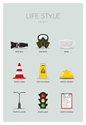 아이콘 가로등 마스크 사람없음 세트 안전모 신호등 체크표시 안전벨트 방독면 칼라콘 2D아이콘 AI파일 공공시설 안전 헬멧 안전장비 확인 파일형식 벡터