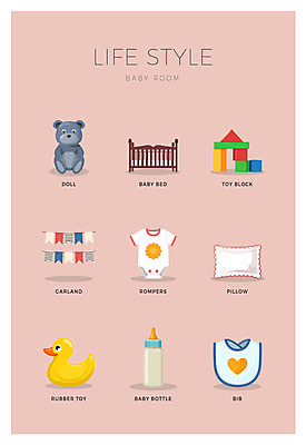 아이콘 사람없음 세트 블록 곰인형 젖병 빨랫줄 손수건 유아복 턱받이 아기침대 오리인형 2D아이콘 AI파일 옷 줄 인형 아기용품 침대 파일형식 벡터