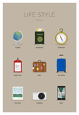 아이콘 지도 가방 사람없음 세트 지구본 카메라 캐리어 여행가방 나침반 이름표 여권 2D아이콘 AI파일 잡화 전자제품 파일형식 벡터