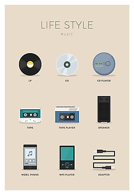 아이콘 사람없음 스마트폰 세트 스피커 CD 카세트테이프 MP3 케이블선 시디플레이어 2D아이콘 AI파일 음향기기 전자제품 핸드폰 스마트기기 전선 파일형식 벡터