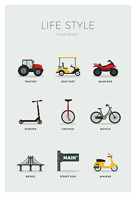 아이콘 사람없음 세트 자전거 스쿠터 표지판 트랙터 골프카트 4륜바이크 외발자전거 가교 2D아이콘 AI파일 건축물 골프용품 알림판 바이크 오토바이 농기계 특수차량 파일형식 벡터