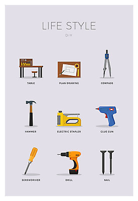 아이콘 사람없음 세트 설계도 못 드라이버 망치 드릴 책상 컴파스 글루건 스탬플러 2D아이콘 AI파일 가구 문구용품 건설업 공구 파일형식 벡터