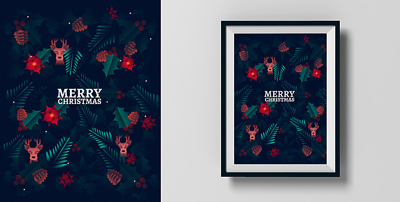 기념일 열매 액자 크리스마스 일러스트 나뭇잎 사람없음 루돌프 솔방울 목업 국내일러스트 AI파일 식물 잎 사슴 이벤트 파일형식 벡터