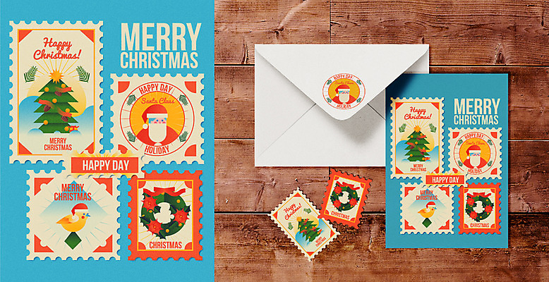 기념일 크리스마스 일러스트 편지봉투 크리스마스카드 사람없음 산타클로스 엽서 우표 크리스마스씰 목업 국내일러스트 AI파일 봉투 카드_감사 이벤트 편지 모금 파일형식 벡터