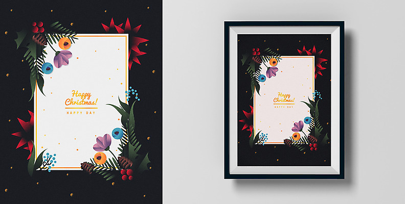 기념일 꽃 액자 크리스마스 일러스트 나뭇잎 사람없음 장식 목업 국내일러스트 AI파일 식물 잎 이벤트 파일형식 벡터
