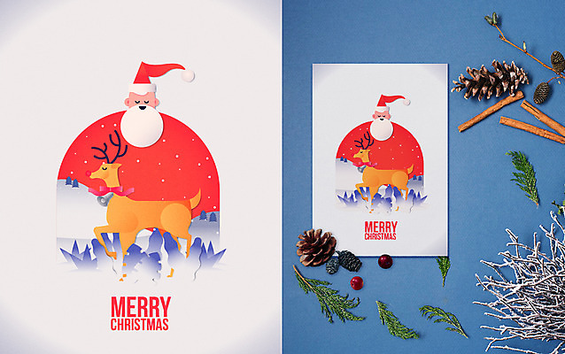 기념일 남자 크리스마스 일러스트 나뭇잎 크리스마스카드 상반신 성인 두명 산타클로스 루돌프 엽서 솔방울 목업 국내일러스트 AI파일 잎 사슴 카드_감사 사람 이벤트 편지 파일형식 벡터