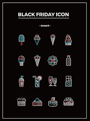아이콘 음료 딸기 아이스크림 디저트 사람없음 세일 케이크 초콜릿 우유 와플 블랙프라이데이 2D아이콘 AI파일 음식 과일 데이이벤트 유제품 파일형식 벡터