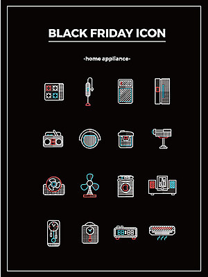 아이콘 시계 사람없음 세일 스피커 선풍기 가스레인지 에어컨 라디오 냉장고 청소기 세탁기 밥솥 빔프로젝트 소형청소기 청소로봇 블랙프라이데이 2D아이콘 AI파일 음향기기 데이이벤트 주방용품 전자제품 가전제품 레인지 청소도구 로봇 파일형식 벡터