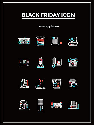 아이콘 사람없음 컴퓨터 세일 텔레비전 전자레인지 오븐 인쇄기 커피메이커 전화기 체중계 와이파이 오디오 청소기 블랙프라이데이 2D아이콘 AI파일 데이이벤트 전자제품 가전제품 레인지 청소도구 무선인터넷 커피용품 파일형식 벡터