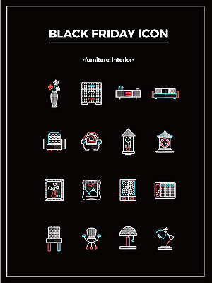 아이콘 시계 액자 의자 조명 사람없음 소파 세일 꽃병 장롱 서랍장 블랙프라이데이 2D아이콘 AI파일 꽃 가구 데이이벤트 파일형식 벡터