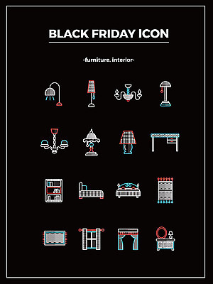 아이콘 조명 책장 사람없음 세일 카펫 침대 커튼 책상 화장대 블랙프라이데이 2D아이콘 AI파일 가구 데이이벤트 파일형식 벡터