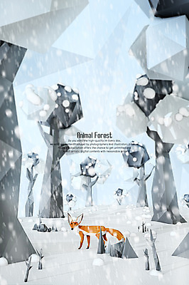 PSD 나무 동물 편집이미지 한마리 겨울 3D캐릭터 사람없음 3D 눈 디지털합성 여우 폴리곤 편집3D 자연요소 식물 캐릭터 1 계절 포유류 날씨 파일형식