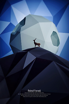 PSD 동물 편집이미지 한마리 사슴 3D캐릭터 사람없음 3D 달 바위 언덕 디지털합성 노루 폴리곤 편집3D 자연요소 캐릭터 1 포유류 돌_바위 파일형식