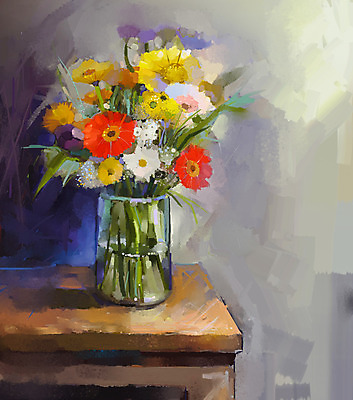 JPG 해외이미지 꽃 일러스트 탁자 사람없음 꽃병 그림 손그림 유화 해외202004 해외일러스트 식물 가구 미술 파일형식 이미지허브