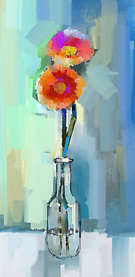 JPG 해외이미지 꽃 일러스트 사람없음 꽃병 그림 손그림 거베라 유화 해외202004 해외일러스트 식물 미술 파일형식 이미지허브