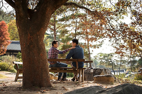 포토 JPG 주간 전신 나무 응시 노년 남자 아들 여행 벤치 가족 한옥 앉기 성인 야외 두명 뒷모습 30대 다정 한국인 가을 아빠 60대 안동 부자지간 성인남자만 어깨에손 군자마을 국내포토 자연요소 식물 한국전통 시선 계절 뷰포인트 컨셉 고건축 의자 관계 모션 사람 동양인 장년 마을 경상북도 남자만 성인만 파일형식