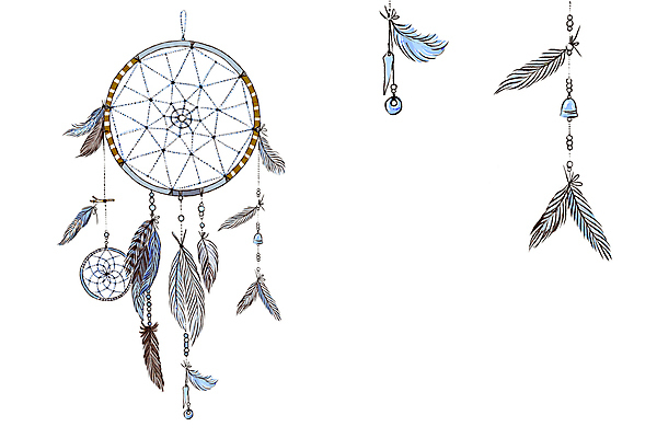 JPG 해외이미지 전통 일러스트 사람없음 장식 파란색 꿈 깃털 부적 드림캐쳐 해외202004 해외포토 포토 컬러 파일형식 이미지허브