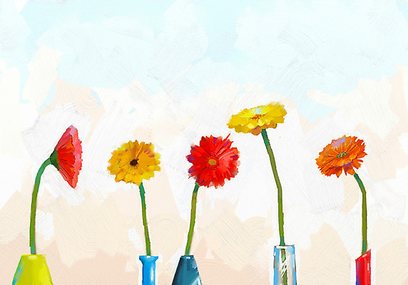 JPG 해외이미지 꽃 일러스트 사람없음 그림 손그림 거베라 유화 해외202004 해외일러스트 식물 미술 파일형식 이미지허브