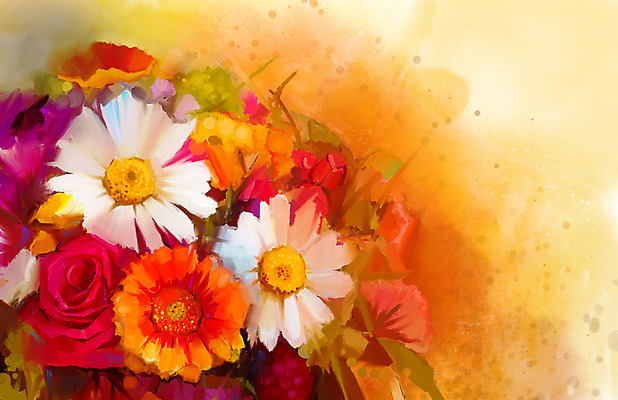 JPG 해외이미지 꽃 일러스트 사람없음 주황색 그림 데이지 손그림 거베라 유화 해외202004 해외일러스트 식물 컬러 미술 파일형식 이미지허브