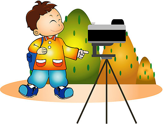 EPS 주간 클립아트 남자 초등학생 어린이 여행 일러스트 휴가 산 표정 한명 서기 미소 웃음 사람 풍경 소년 야외 전자제품 카메라 삼각대 비디오카메라 남자만 남자한명만 어린이만 소년만 소년한명만 국내일러스트 자연요소 1 학생 모션 파일형식 벡터