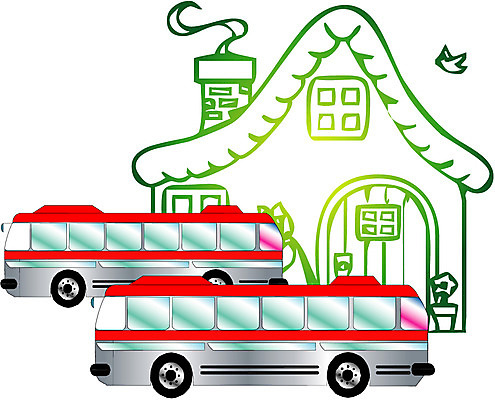 EPS 클립아트 건축 산업 육상교통 일러스트 자동차 버스 주택 굴뚝 사람없음 건물 운송업 연기 두대 관광버스 대형버스 국내일러스트 건축물 교통수단 2 대중교통 파일형식 벡터