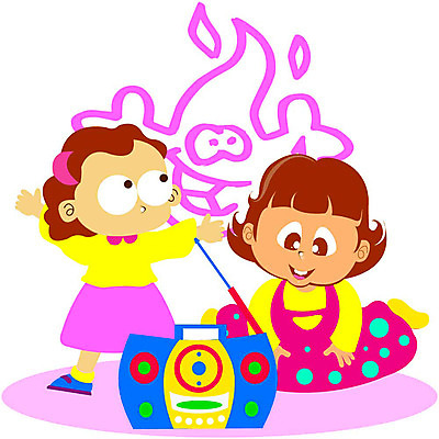EPS 클립아트 여자 어린이 일러스트 사람 소녀 두명 가전제품 카세트테이프 오브젝트 라디오 오디오 카세트라디오 카세트플레이어 여자만 어린이만 소녀만 국내일러스트 전자제품 플레이어 파일형식 벡터