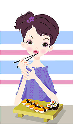EPS 여자 음식 일본문화 일러스트 젓가락 한명 들기 사람 상반신 20대 성인 식사 초밥 김초밥 나무도마 롤스시 일본음식 성인여자한명만 국내일러스트 1 동양문화 외국문화 모션 도마 수저 청년 목재 여자한명만 성인여자만 파일형식 벡터