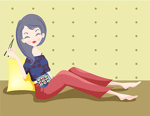 EPS 전신 여자 음식 외국문화 쿠션 일본문화 일러스트 젓가락 실내 한명 들기 사람 앉기 20대 성인 일본 식사 기댐 초밥 도시락 김초밥 롤스시 일본음식 성인여자한명만 국내일러스트 1 동양문화 아시아 문화 모션 수저 청년 내부 여자한명만 성인여자만 파일형식 벡터