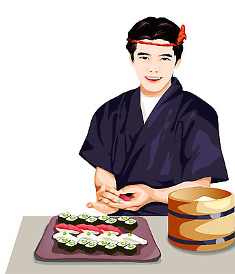 EPS 직업 남자 음식 일본문화 일러스트 요리 한명 사람 상반신 20대 성인 일본 주방장 요리사 초밥 잡기 롤스시 일식요리사 일본음식 청년남자만 국내일러스트 1 동양문화 아시아 외국문화 모션 청년 남자만 청년만 파일형식 벡터