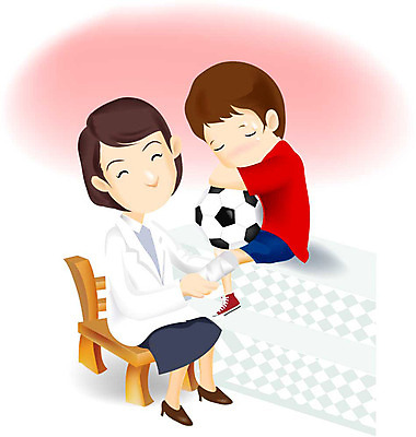 EPS 여자 남자 어린이 일러스트 축구공 의학 병원 사람 소년 성인 두명 치료 축구 진료 의사 질병 상처 간호 여의사 국내일러스트 공 축구용품 구기 의료진 파일형식 벡터