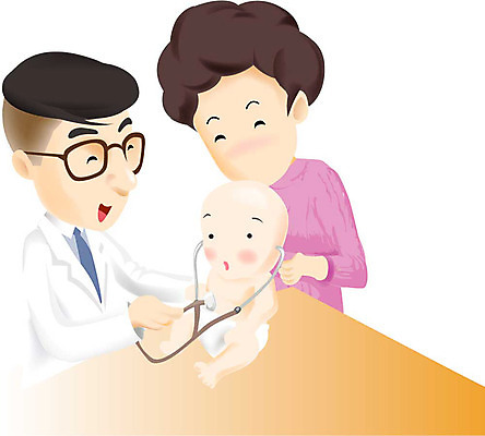 EPS 여자 남자 일러스트 의학 청진기 엄마 병원 사람 성인 치료 세명 진료 의사 아기 질병 소아과 국내일러스트 가족 의료기기 의료진 파일형식 벡터