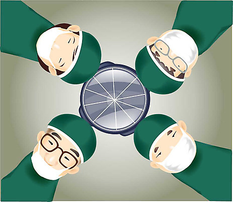 EPS 여자 남자 일러스트 의학 조명 실내 병원 사람 여러명 성인 치료 진료 환자 의사 수술 여의사 수술대 수술용가위 성인만 국내일러스트 다수 가위_도구 내부 의료진 의료용품 파일형식 벡터