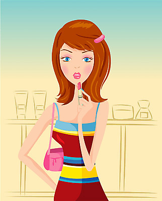 EPS 우먼라이프 라이프스타일 웰빙 여자 가방 일러스트 실내 한명 사람 20대 성인 취미 쇼핑 화장 뷰티 상점 화장품 립스틱 핸드백 화장실 여자만 여자한명만 성인여자만 청년만 청년여자만 성인한명만 청년여자한명만 성인여자한명만 성인만 국내일러스트 1 잡화 청년 내부 생활 파일형식 벡터