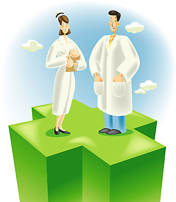 EPS 주간 구름 여자 남자 일러스트 의학 사람 성인 야외 두명 치료 간호사 의사 녹십자 성인만 국내일러스트 자연요소 의료진 십자 파일형식 벡터