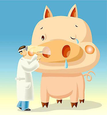 EPS 동물 직업 척추동물 육지동물 남자 일러스트 포유류 의학 사람 성인 진료 환자 의사 돼지 눈물 수의사 이비인후과 축농증 남자만 성인남자만 성인만 국내일러스트 감정 병원 의료진 질병 파일형식 벡터