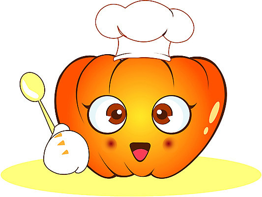 EPS 클립아트 식물 캐릭터 채소 일러스트 식재료 호박 수저 요리사모자 미소 웃음 사람없음 숟가락 음식캐릭터 채소캐릭터 일러캐릭터 모자_잡화 식기 음식 표정 요리사 파일형식 벡터