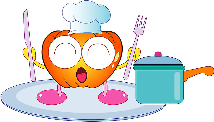 EPS 클립아트 식물 캐릭터 그릇 접시 포크 채소 일러스트 식재료 호박 미소 웃음 사람없음 나이프 냄비 음식캐릭터 채소캐릭터 일러캐릭터 식기 음식 표정 칼 솥 파일형식 벡터