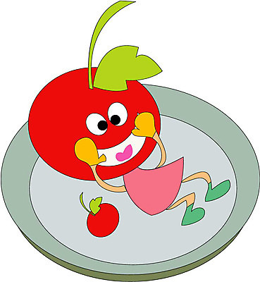 EPS 클립아트 식물 캐릭터 접시 열매 얼굴 채소 과일 일러스트 식재료 표정 의인화 형상 표현 앵두 체리 묘사 음식캐릭터 채소캐릭터 일러캐릭터 식기 음식 신체부위 파일형식 벡터
