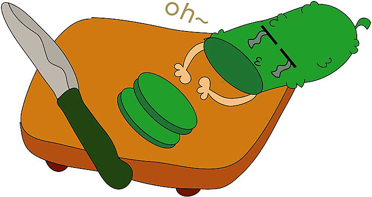 EPS 클립아트 식물 캐릭터 얼굴 채소 일러스트 식재료 오이 도마 표정 의인화 형상 표현 칼 묘사 일러캐릭터 주방용품 신체부위 파일형식 벡터