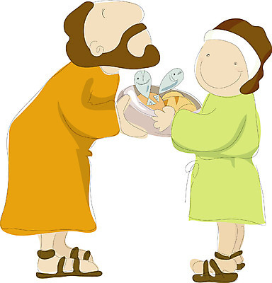 EPS 클립아트 남자 기독교 종교 일러스트 사람 소년 성인 두명 오병이어 남자만 성인남자만 성인만 국내일러스트 어린이 파일형식 벡터