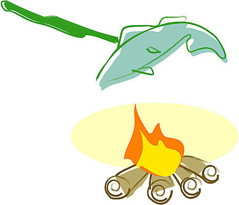 EPS 클립아트 여행 일러스트 휴가 어류 사람없음 캠핑 모닥불 생선굽기 국내일러스트 불 레저 수중동물 파일형식 벡터