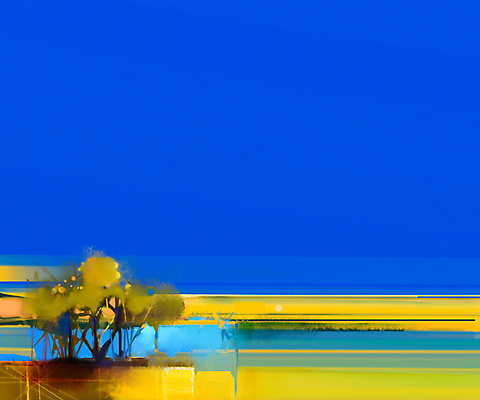 JPG 해외이미지 나무 일러스트 풍경 사람없음 파란색 노란색 그림 손그림 유화 풍경화 해외202004 해외일러스트 식물 컬러 미술 파일형식 이미지허브