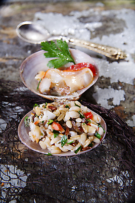 포토 JPG 해외이미지 조개 실내 마늘 사람없음 숟가락 그물 조개껍데기 리조또 나무배경 해외202004 해외포토 음식 백그라운드 채소 어패류 수저 내부 파일형식 이미지허브