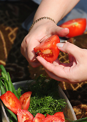 포토 JPG 해외이미지 접시 손 음식 토마토 채소 양파 사람없음 소풍 식사 칼 회향 해외202004 해외포토 식물 식기 신체부위 야외활동 파일형식 이미지허브