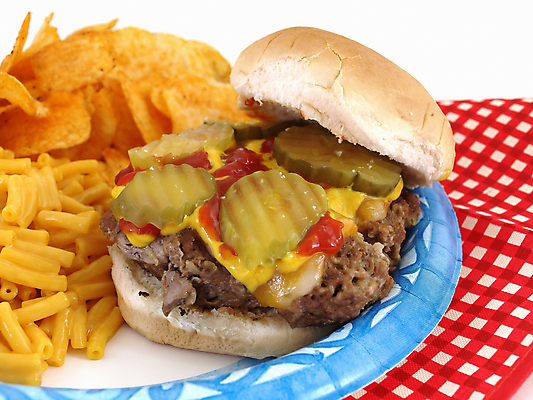 포토 JPG 해외이미지 접시 빵 치즈 패스트푸드 실내 사람없음 햄버거 인스턴트 정크푸드 체크무늬 피클 패티 감자칩 마카로니 해외202004 해외포토 식기 음식 무늬 유제품 내부 과자 칩_음식 절임 파스타면 파일형식 이미지허브