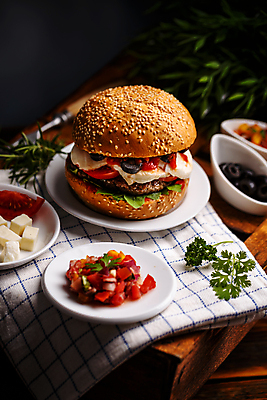 포토 JPG 해외이미지 접시 토마토 검은배경 치즈 패스트푸드 실내 사람없음 햄버거 인스턴트 정크푸드 나무탁자 해외202004 해외포토 식기 음식 백그라운드 채소 탁자 유제품 내부 검은색 파일형식 이미지허브