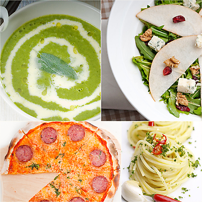 포토 JPG 해외이미지 그릇 피자 파스타 실내 사람없음 세트 하이앵글 샐러드 이탈리아음식 수프 바질 페스토 해외202004 해외포토 식기 음식 뷰포인트 패스트푸드 서양음식 내부 소스_음식 파일형식 이미지허브