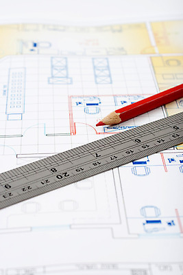 포토 JPG 해외이미지 주택 자 사람없음 빨간색 인테리어 연필 계획 건축가 디자이너 청사진 해외202004 해외포토 직업 디자인 컬러 컨셉 문구용품 학용품 건물 필기구 파일형식 이미지허브