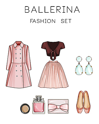 JPG 해외이미지 패션 구두 분홍색 상의 일러스트 사람없음 치마 귀걸이 화장품 코트 지갑 엘리먼트 해외일러스트 옷 컬러 신발 장신구 하의 뷰티 외투 파일형식 이미지허브